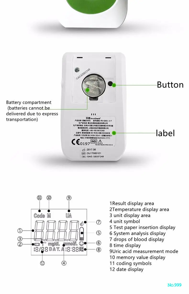 Benecheck-Compteur automatique d'acide urique, bandelettes de test, kit 10ua, 25ua, 10/25 pièces