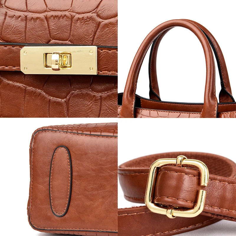 Famous brand women's handbags, high quality crocodile stripe three-piece designer shoulder bag/tote bag 