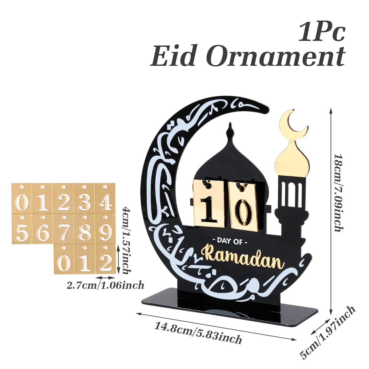 Calendrier de compte à rebours en acrylique pour Ramadan, ornements, cadeaux Eid Mubarak, décor pour la maison, fournitures de fête musulmane islamique 2025 Kareem