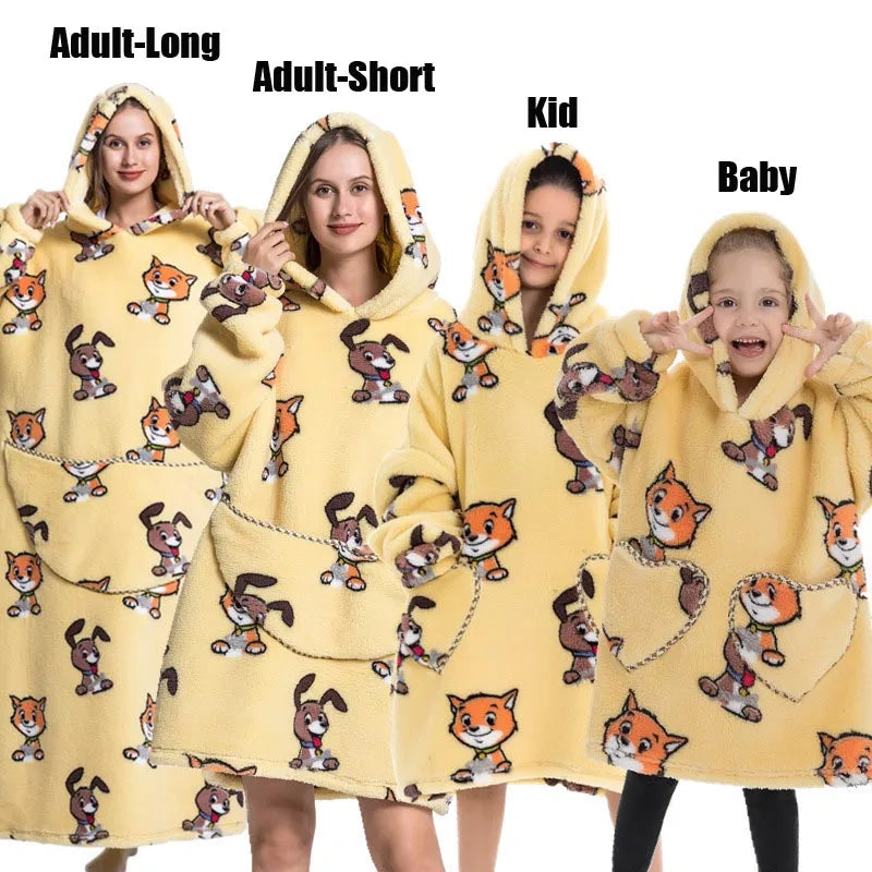 Sweat-shirt à capuche d'hiver pour femmes et hommes, pull polaire géant TV, couverture surdimensionnée avec manches, vêtements citrouille d'halloween pour adultes