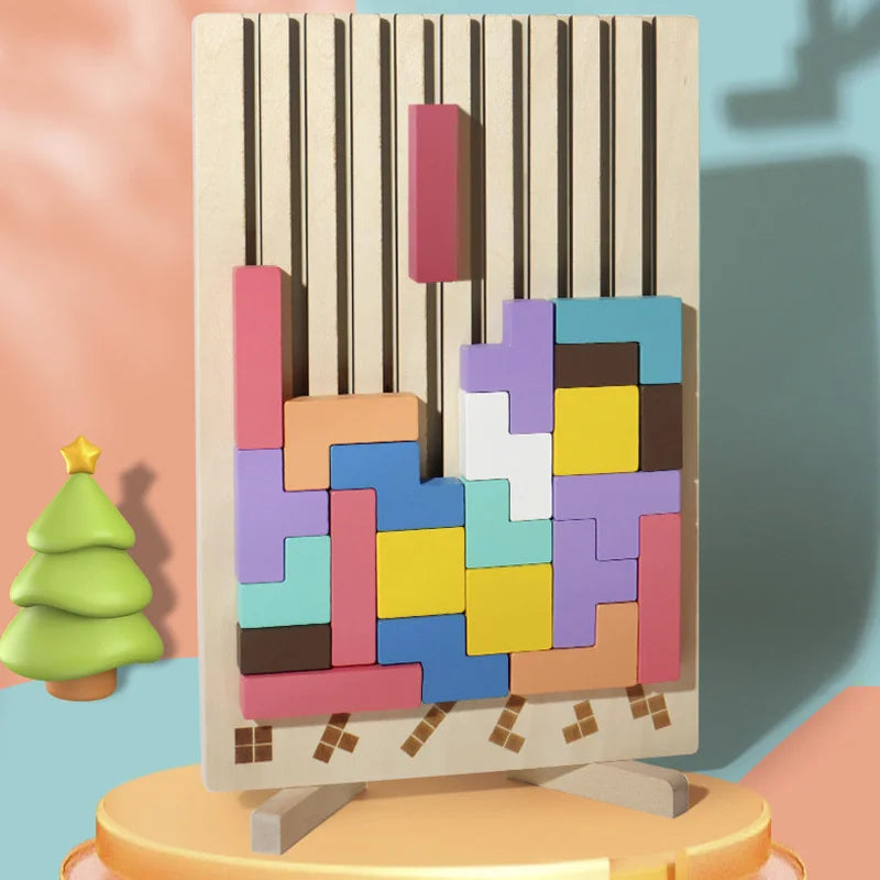 Blocs russes 3D en bois, Puzzle, casse-tête, jouet Tangram, Intelligence, blocs colorés, éducatifs Montessori