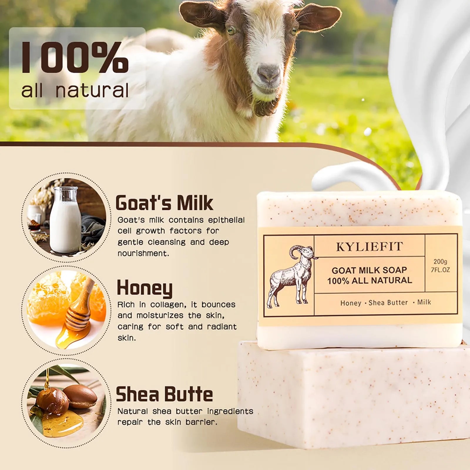 Organic goat's milk bar for all skin types, natural, whitening, nourishing, shea butter and honey doll, books, Regina