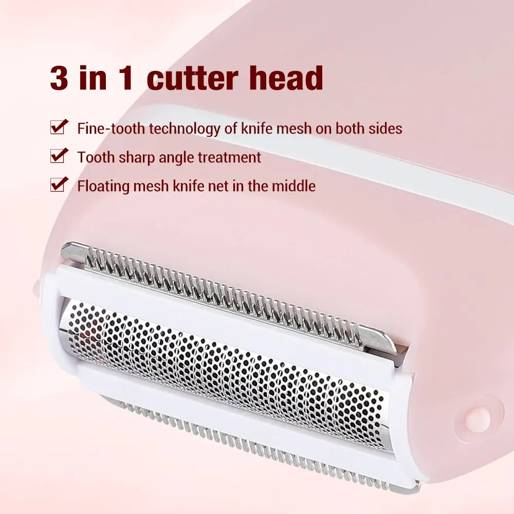 Women's 3-in-1 Electric Razor Mini Shaver Special Hair Removal Kit for Full Body, Underarm, and Intimate Areas
