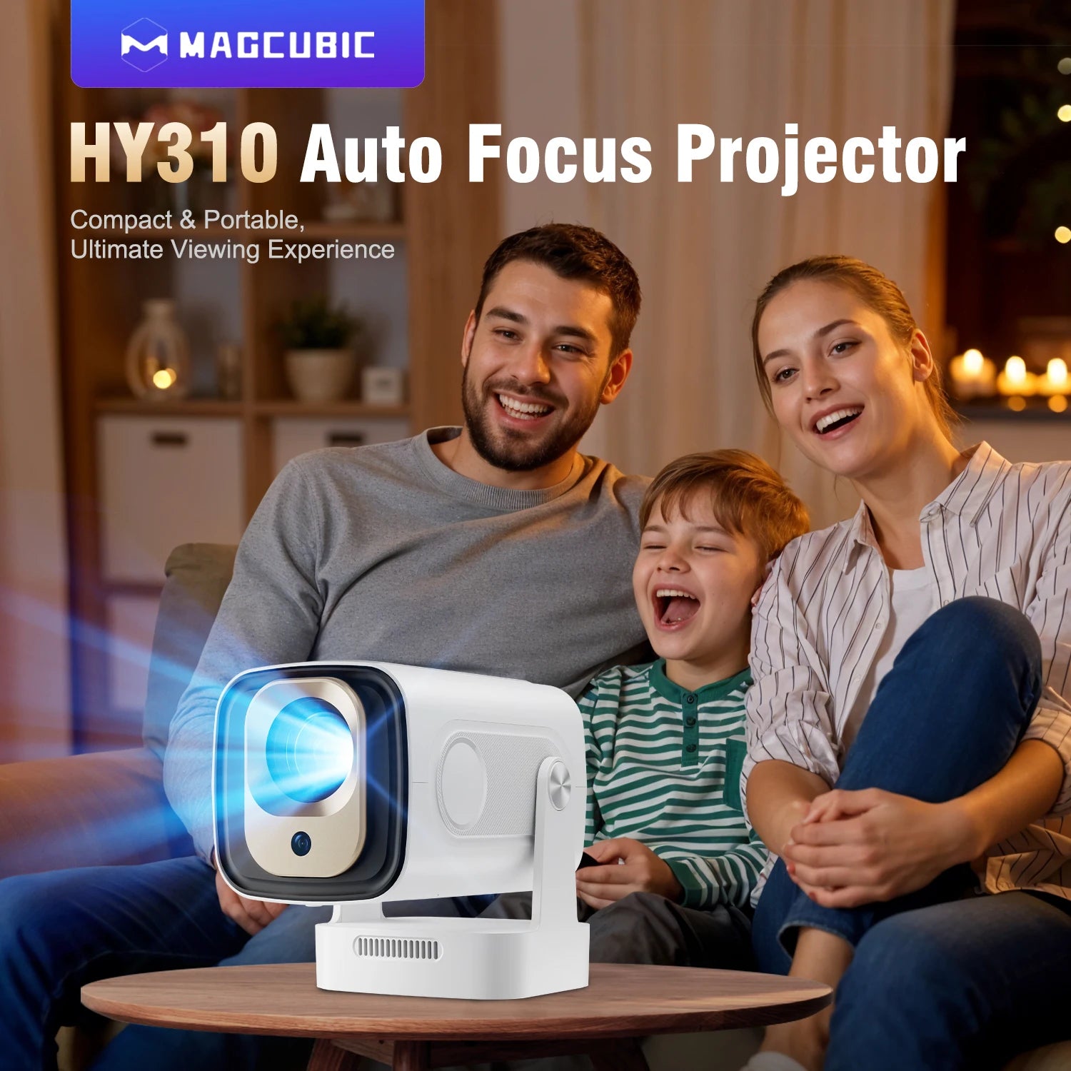 Magcubic HY310 projecteur à mise au point automatique 1080P natif 4K 330ANSI Android 11 WiFi6 BT5.4 Mini projecteur de film extérieur avec Air Mouse