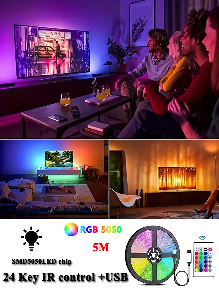 Bande Lumineuse LED RVB avec Contrôle Bluetooth, USB 5V, Rétro-Éclairage TV, Décoration de ix, Mariage