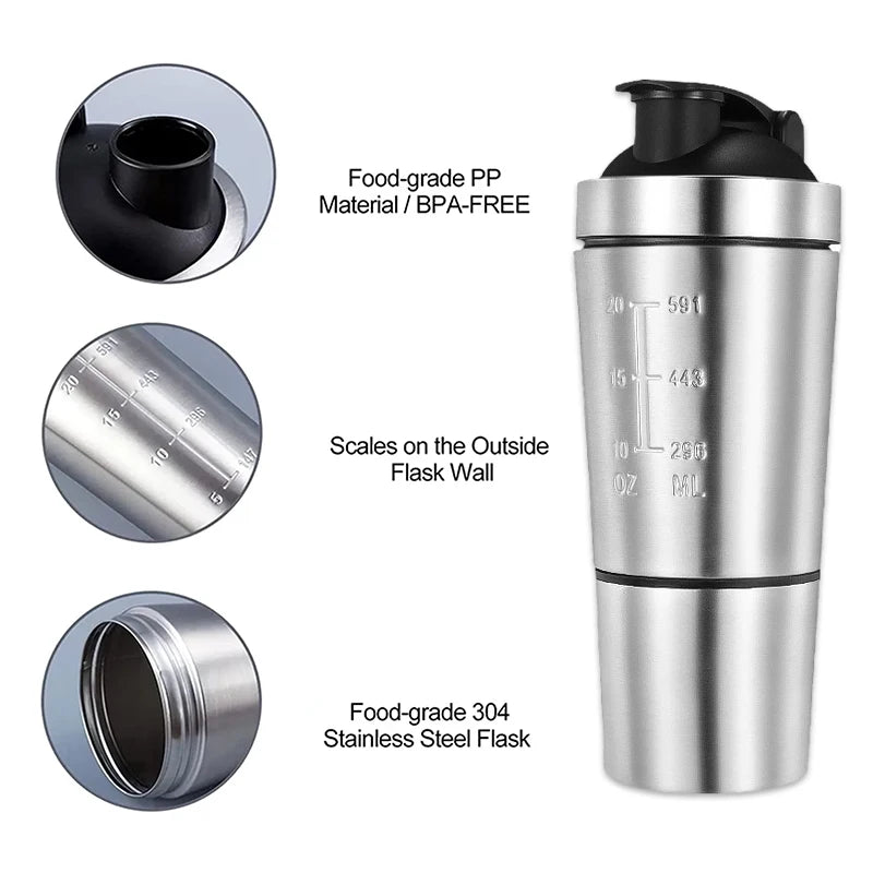 Tasse de secoueur de protéines en acier inoxydable, tasse de sport de Fitness Portable, Shakers de Nutrition, bouteilles d'eau, tasse d'eau, Shakers portables