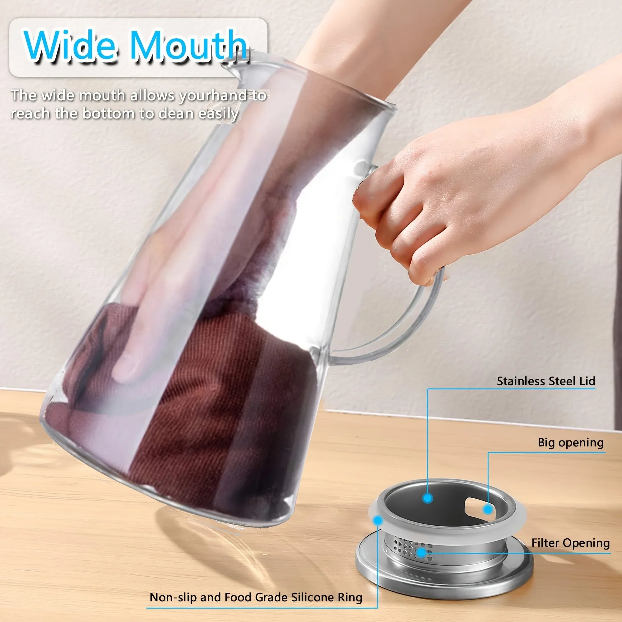 Pichet à eau Transparent en verre résistant à la chaleur, bouilloire et tasses d'eau froide avec poignée, pichet domestique de grande capacité, 1/2 pièces