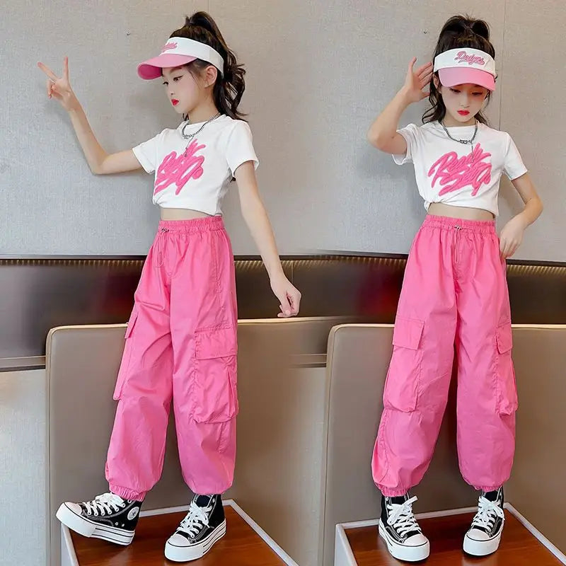 Pantalon de jogging Hip Hop pour enfants de 5 à 14 ans, Cargo pour filles, pantalon droit pour adolescentes, taille haute, Vintage, décontracté, Streetwear, Baggy