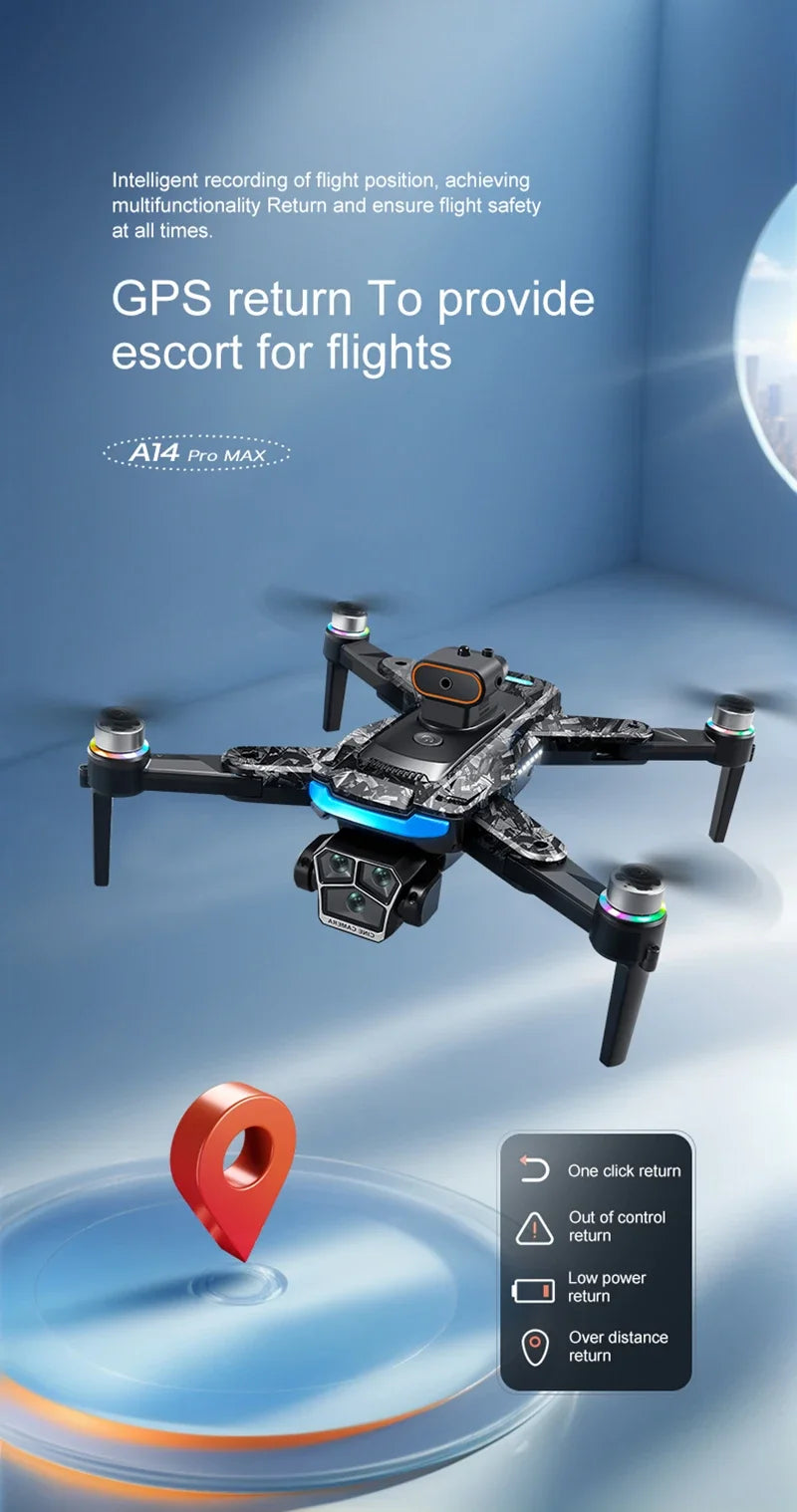 Xiaomi A14 ProMax Drone, Brushless Motor, 8K HD, Three Cameras, GPS, Optical Flow, Obstacle Avoidance, Foldable Quadcopter Drone Toy