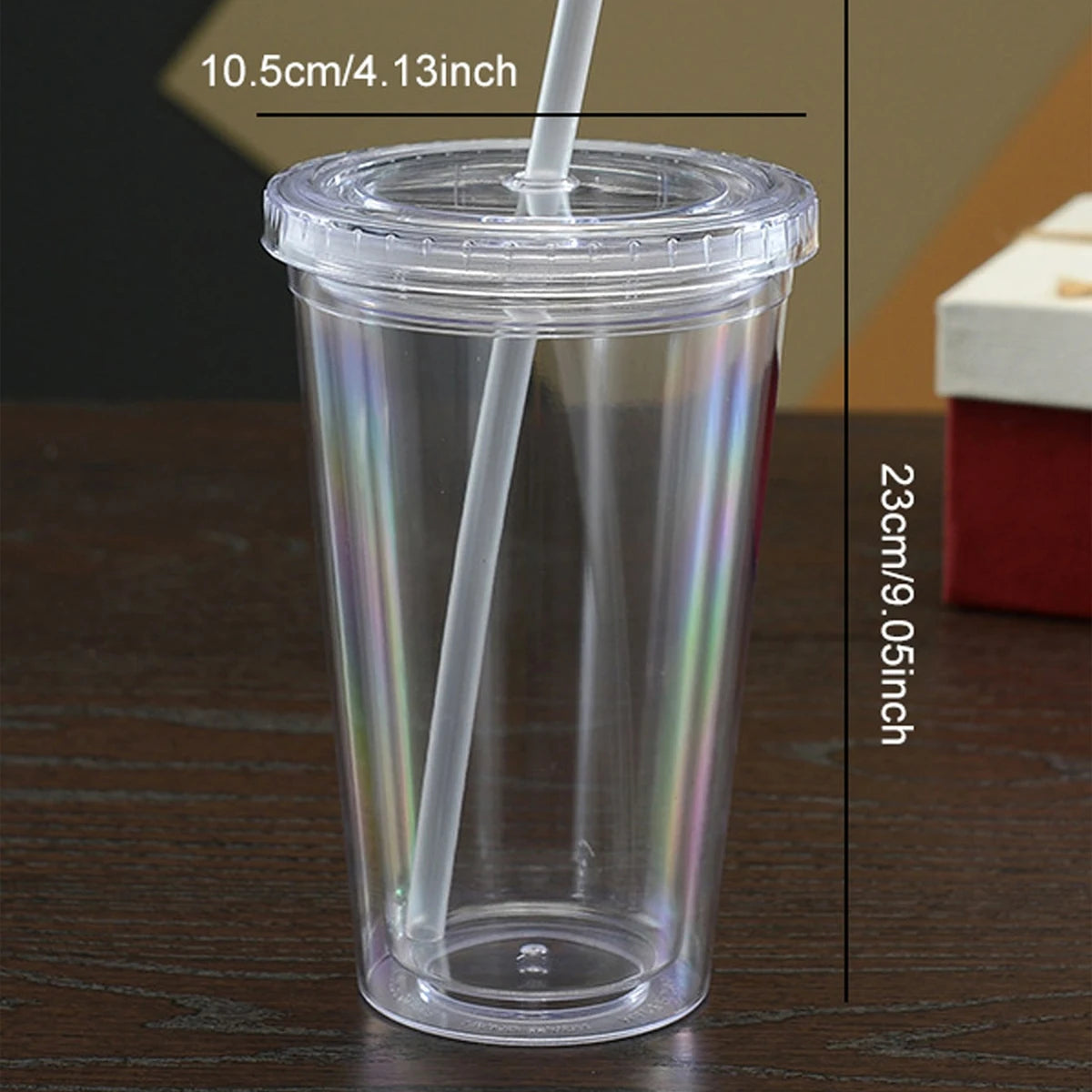 Tasse à boire transparente en plastique Double couche réutilisable de 450ml, bouteille d'eau avec couvercle, tasse en paille, boisson extérieure, thé, lait, outils