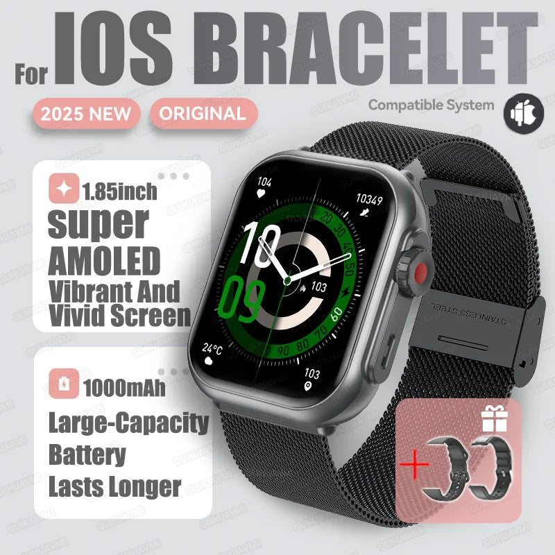 2025 nouvelle mode sport montre intelligente hommes femmes 1.85 pouces HD AMOLED plein écran tactile IP68 étanche Bluetooth appel montres intelligentes