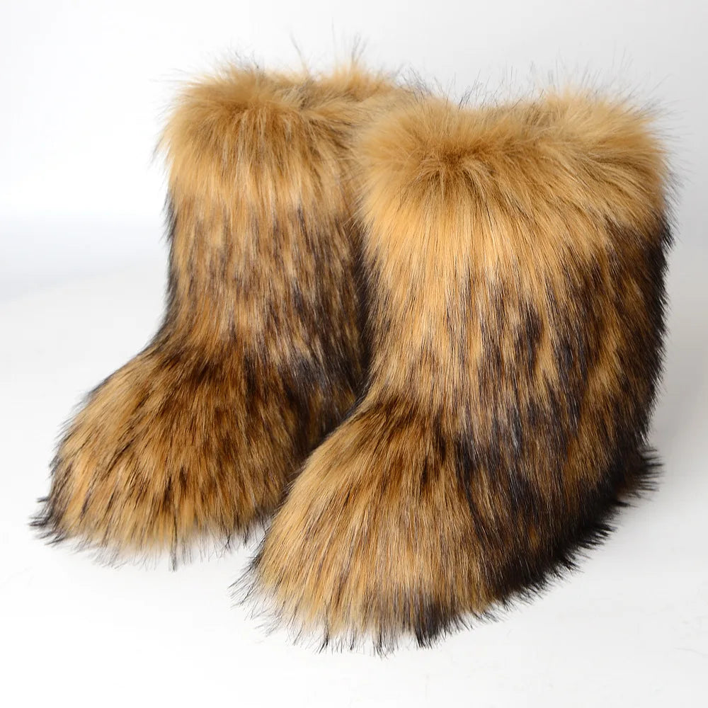 Bottes de neige d'hiver pour femmes en plein air de luxe fourrure fausse fourrure de renard bottes femme en peluche chaud plate-forme chaussures nouvelle mode Bottes grande taille 46