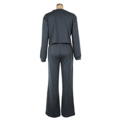 Ensemble de vêtements pour femmes, pull + pantalon, 2 pièces, costumes d'hiver épais et chauds, couleur unie, survêtement décontracté