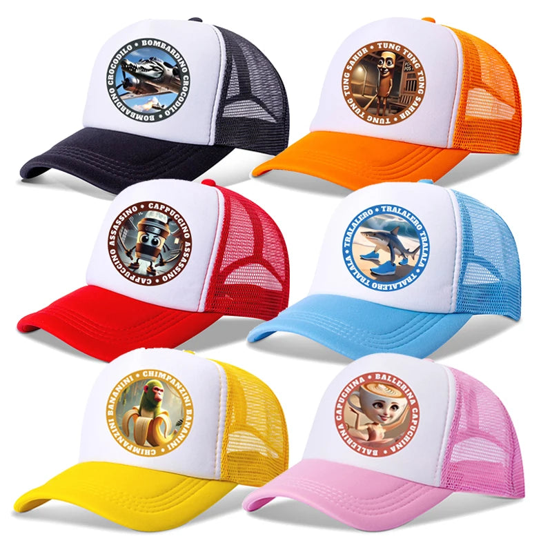 Casquette de Baseball pour enfants, Brainrot italien, chapeau de soleil d'été en plein air, chapeau imprimé de dessin animé, casquette à visière réglable, cadeaux pour enfants, nouvelle collection