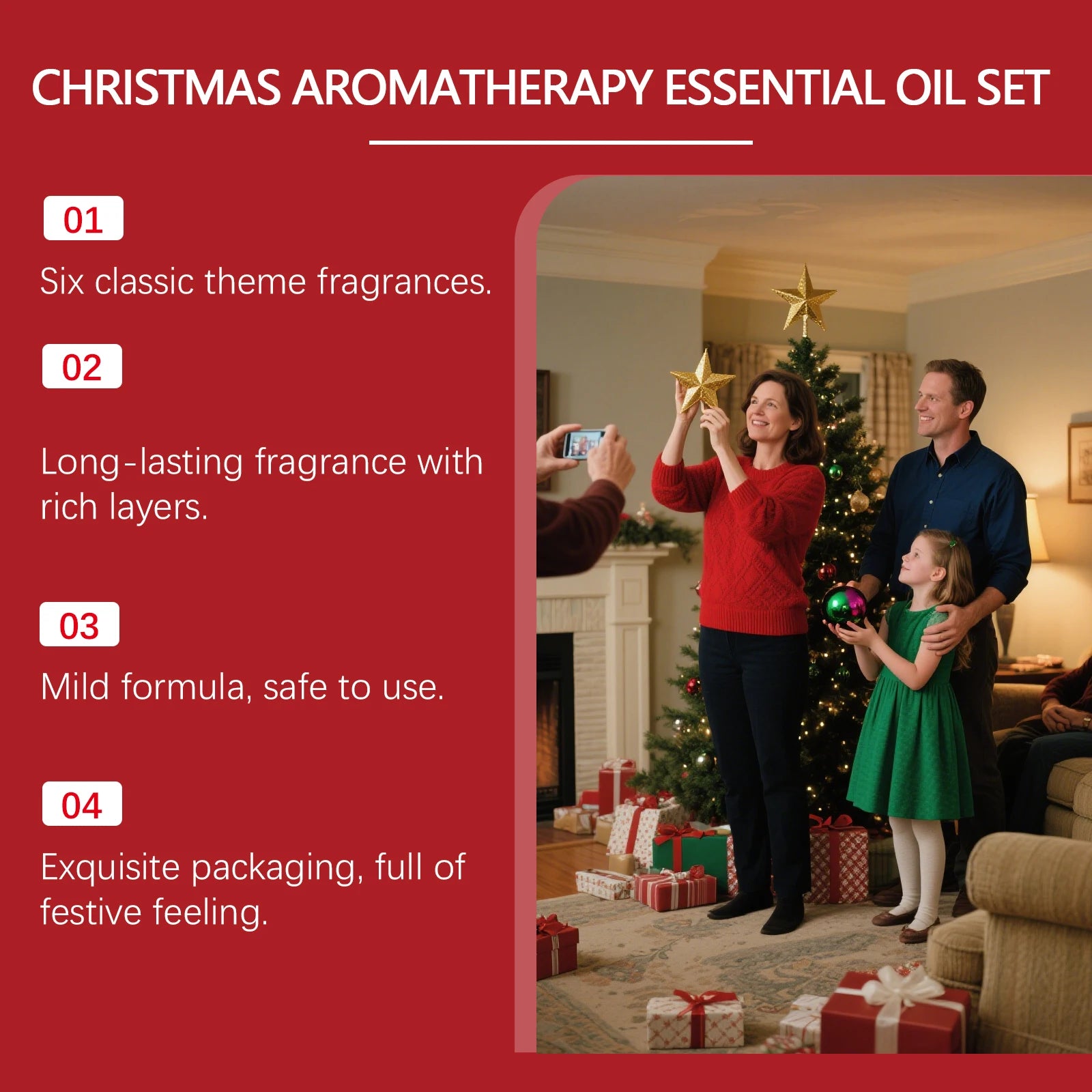 Ensemble d'huiles essentielles d'aromathérapie de noël, parfum longue durée, 6 parfums de vacances, parfums festifs et atmosphère relaxante, 6x10ml