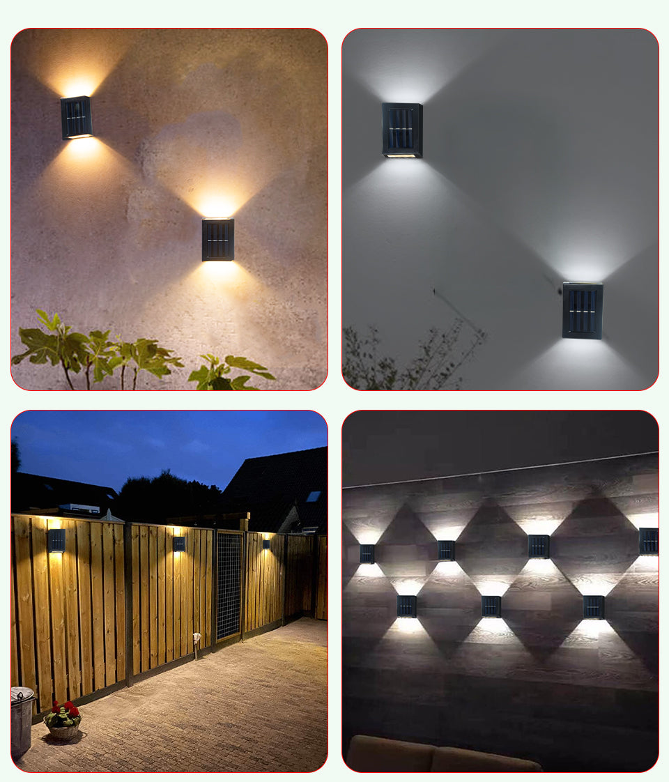 Applique murale solaire extérieure, imperméable, éclairage lumineux haut et bas, pour jardin, cour, rue, décor de paysage