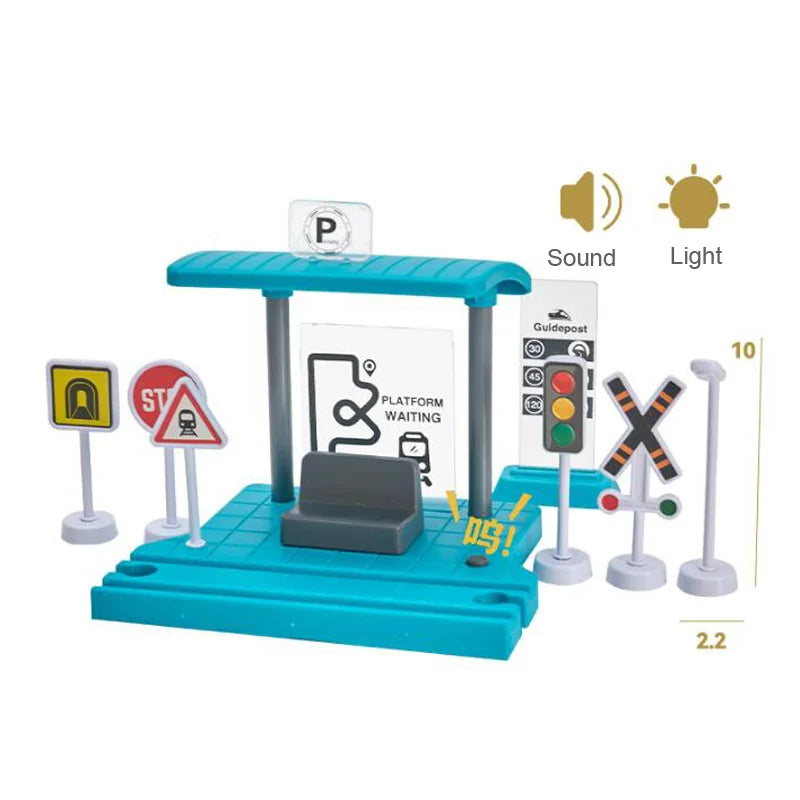 Jouets pour tout-petits, Train en bois, accessoires de voie ferrée, Barricade, scène de piste de plate-forme, jouets Puzzle pour garçons et filles