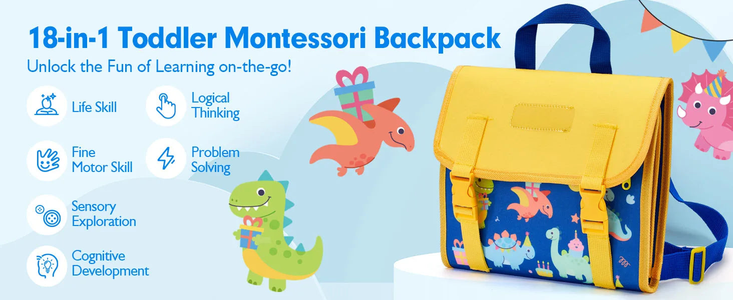 Planche occupée pour tout-petits, jouets Montessori, activités éducatives d'apprentissage, jouet de voyage, déguisement de dinosaure, sac à dos de compétences de vie sensorielle