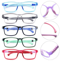 Children's blue light blocking glasses, silicone, for boys and girls, for computer use, ultra-lightweight, square, transparent