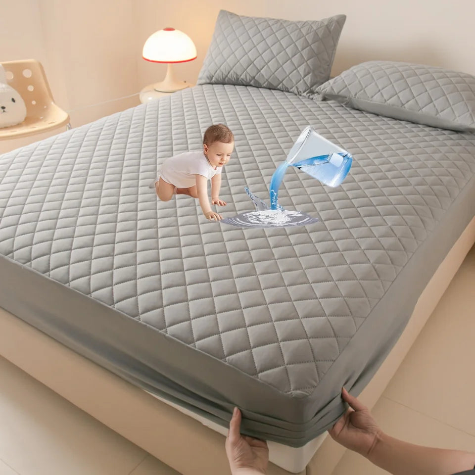 Housse de matelas 100% imperméable, drap-housse épais de couleur unie, simple/Queen/King, 135x200cm, 160x200cm, housse de lit souple
