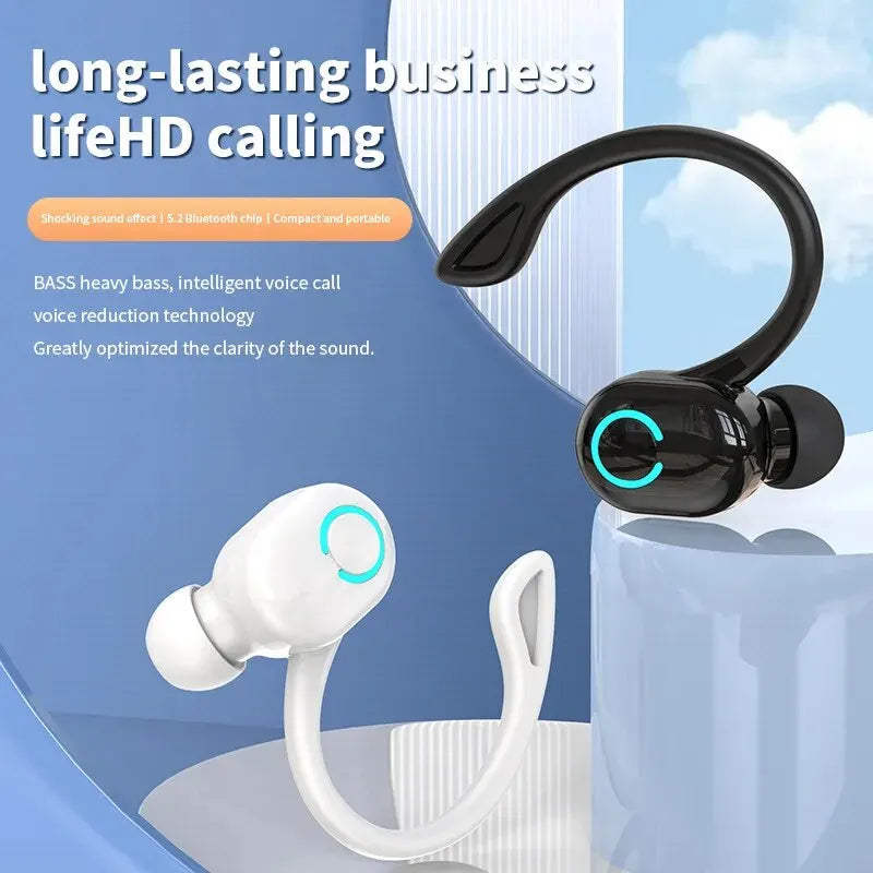 Écouteurs sans fil Bluetooth 5.2 avec micro, crochet d'oreille, écouteurs à suppression de bruit, casque de sport et de jeu, mini basse HIFI, téléphone de sauna professionnel