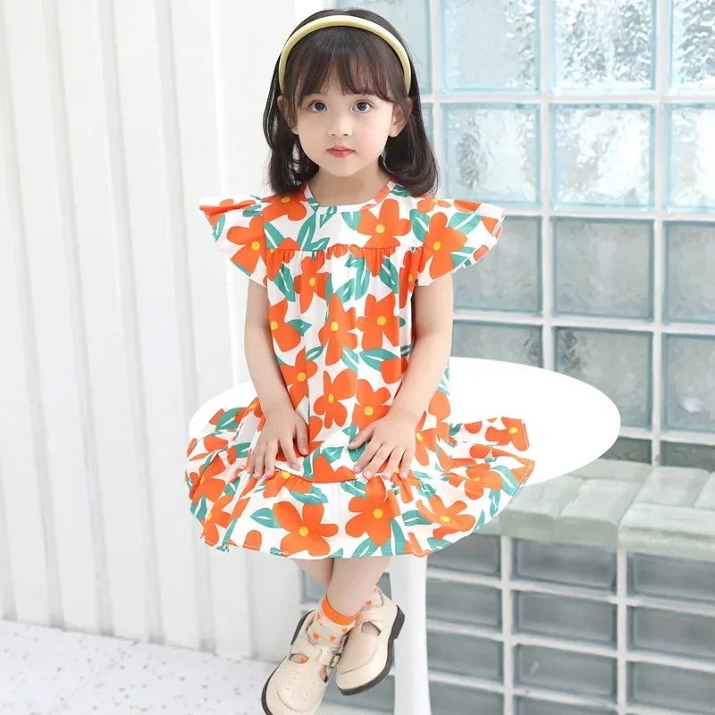 Robes d'été pour filles, 100 % coton, vêtements pour enfants, tenue de princesse de fête, à la mode, motif floral, robes de plage