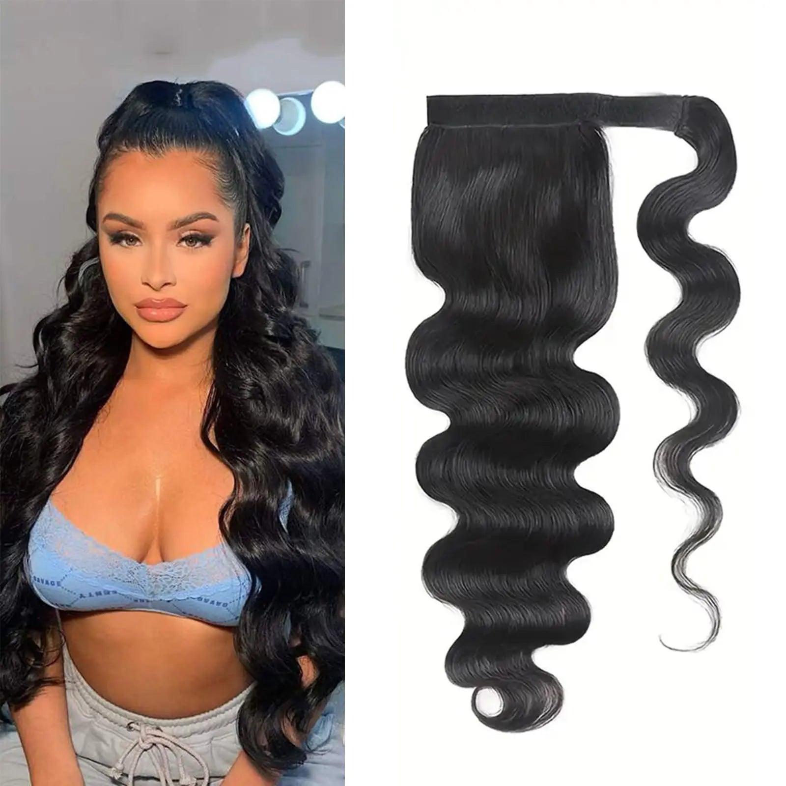 100G queue de cheval Extensions de cheveux humains enveloppe droite autour de la prêle 100% Remy cheveux humains 10 "-32" Extension de queue de cheval pour les femmes