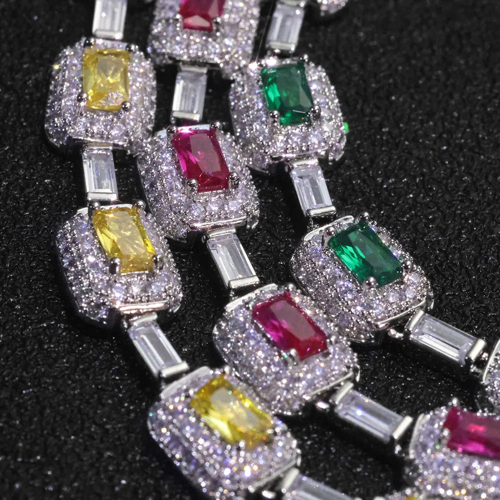 ESEllEM-Bracelet en Émeraude Glacée pour Femme, Bijoux à la Mode, Diamants, Coupe Coussin, Or Blanc, Incrusté Vert, Baguette Zcomprend