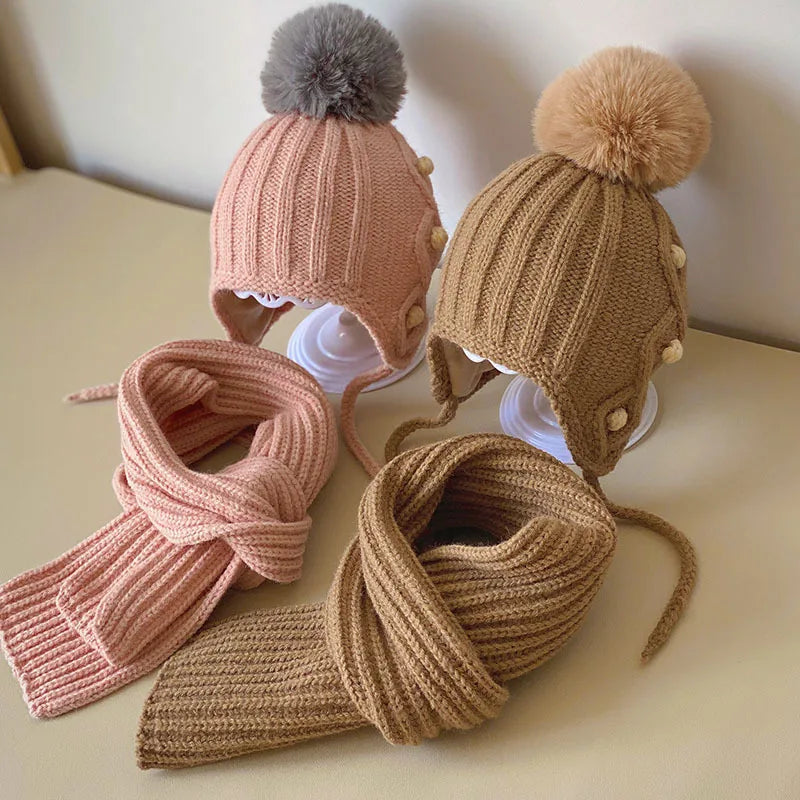 Coréen enfants écharpe chapeau ensembles automne hiver bébé chaud laine tricoté oreille Protection casquette enfant en bas âge garçons filles cou écharpe de noël