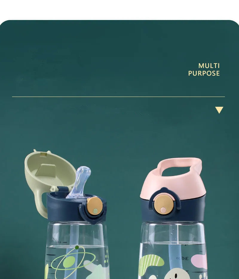 Bouilloire à boire en plastique pour enfants, tasse d'école Portable, bouteille d'eau pour enfants avec paille saine et sans BPA, 450ML
