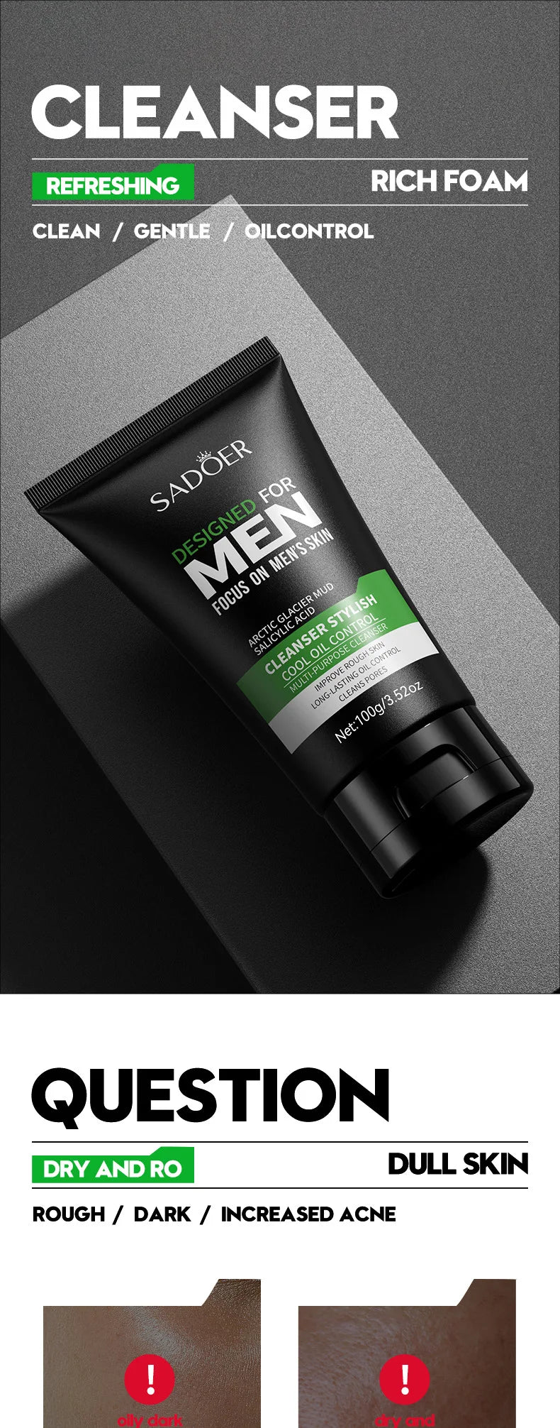 Nettoyant pour le visage frais parfum rafraîchissant nettoyage en profondeur hydratant raffermissant des pores nettoyant pour le visage pour hommes