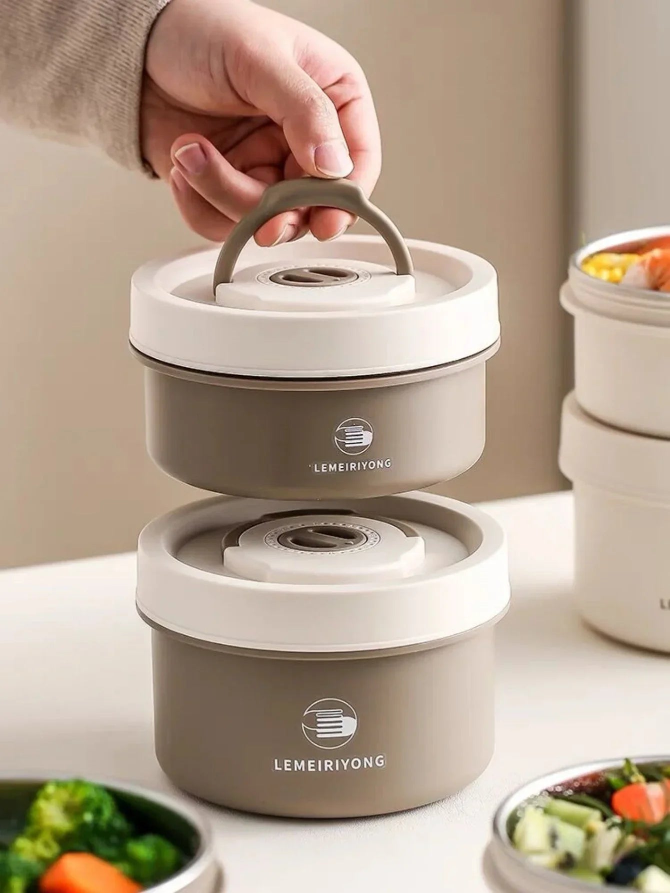 Boîte à déjeuner Portable, ensemble de conteneurs à déjeuner isolés, conteneur à déjeuner empilable Bento en acier inoxydable