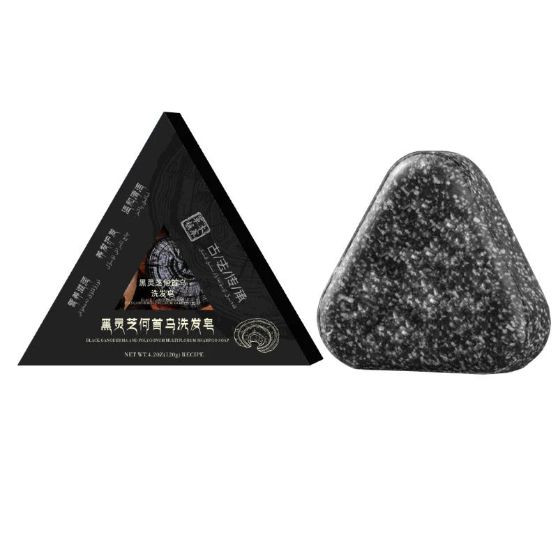 Shampoing naturel pour cheveux noirs, barre faite à la main avec Ganoderma Polygonum Multiflorum, savon nourrissant et brillant pour la croissance des cheveux à base de plantes