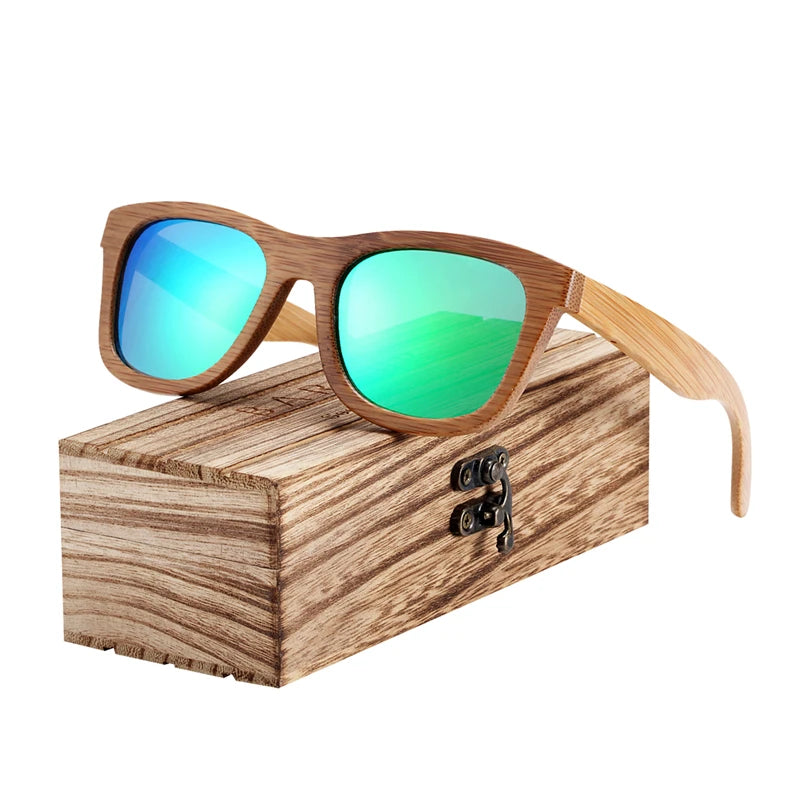 Lunettes de soleil en bambou pour hommes et femmes, rétro Vintage, en bois, verres polarisés à revêtement miroir