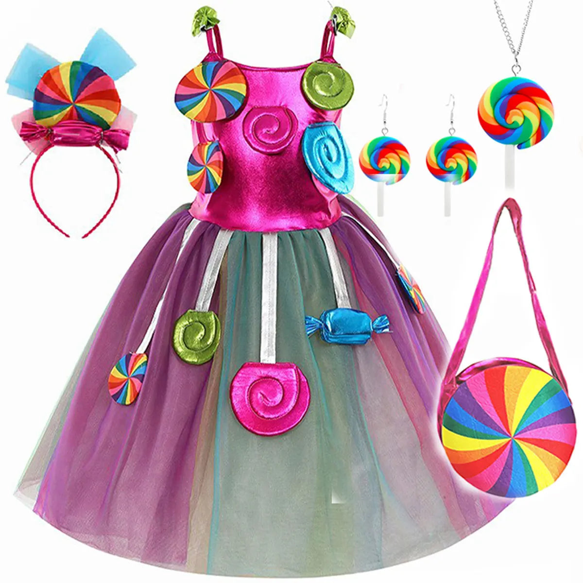 Robe sucette sucette pour filles, costume de carnaval, costume d'anniversaire pour petits enfants, tutu arc-en-ciel de paupières, vêtements de mariage pour enfants, bonbons doux, nouveau