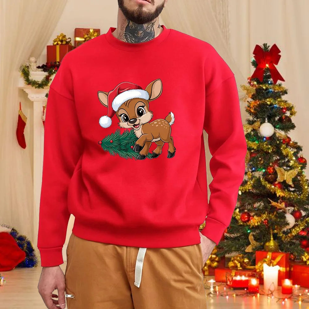 Men's Christmas crew neck sweater, casual, long sleeves, cute, merry Christmas, red, autumn and winter