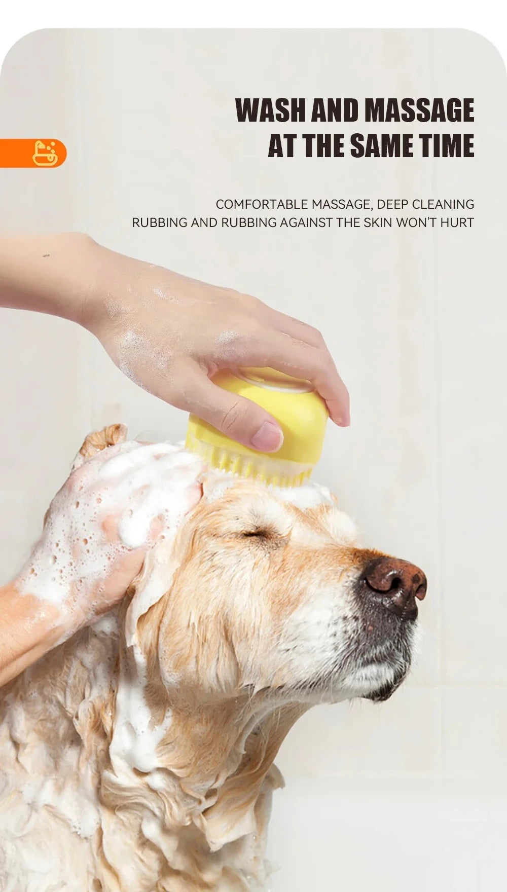 Brosse de bain pour chien, brosse de Massage pour animaux de compagnie, distributeur de shampoing, brosse en Silicone souple, poils en caoutchouc pour chiens et chats, outil de toilettage de douche