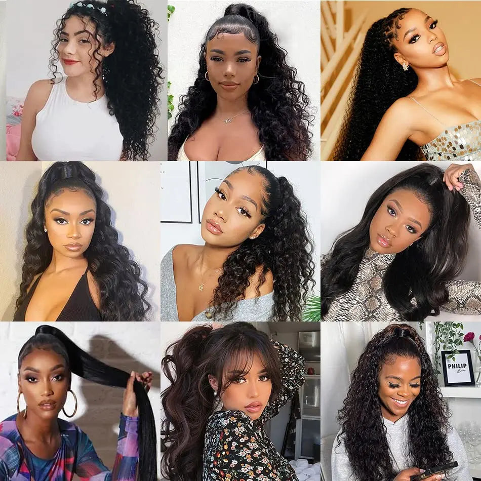 100G queue de cheval Extensions de cheveux humains enveloppe droite autour de la prêle 100% Remy cheveux humains 10 "-32" Extension de queue de cheval pour les femmes
