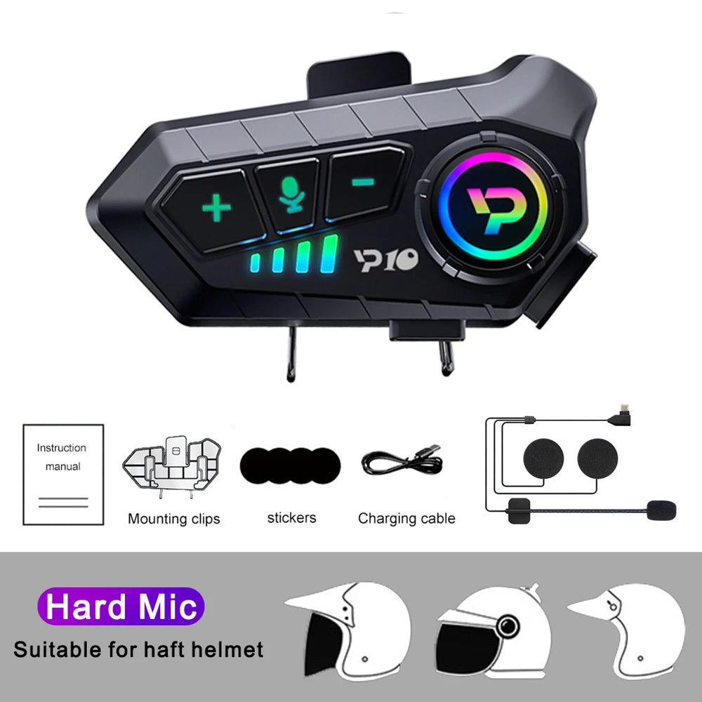 Casque de moto Bluetooth 5.3 sans fil, étanche IPX6, réduction du bruit, écouteur, 2000mAh, longue veille, mains libres