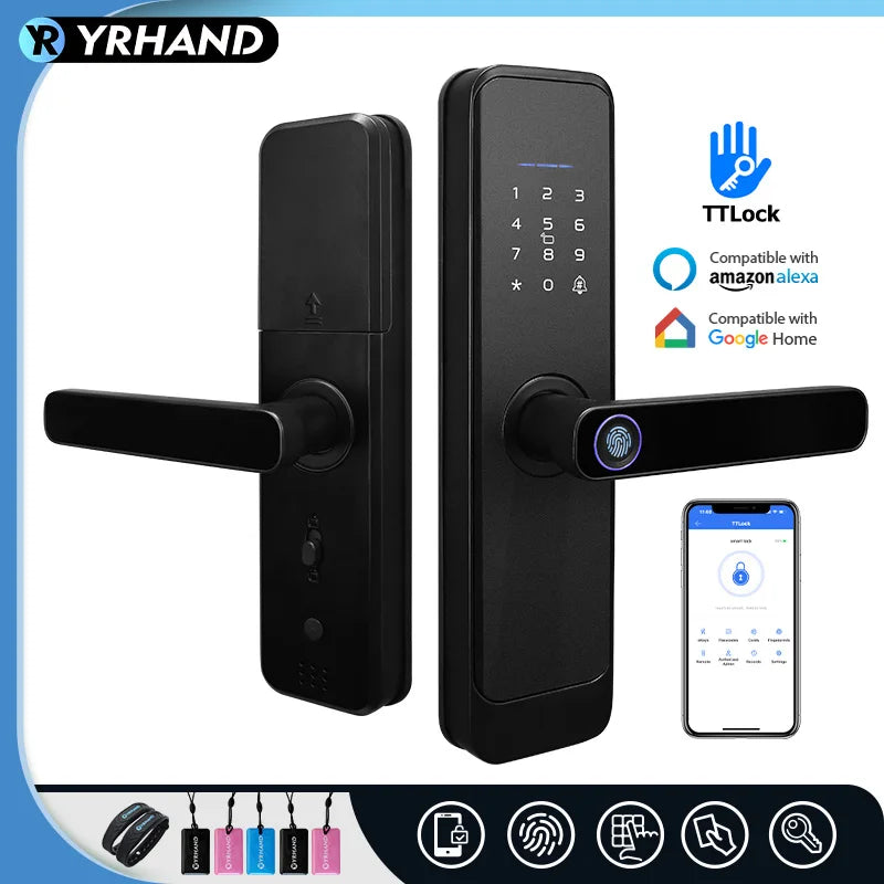 Serrure à empreintes digitales, étanche, Wifi, télécommande, Bluetooth, TTLock, carte d'application, Code numérique, serrure de porte intelligente électronique sans clé