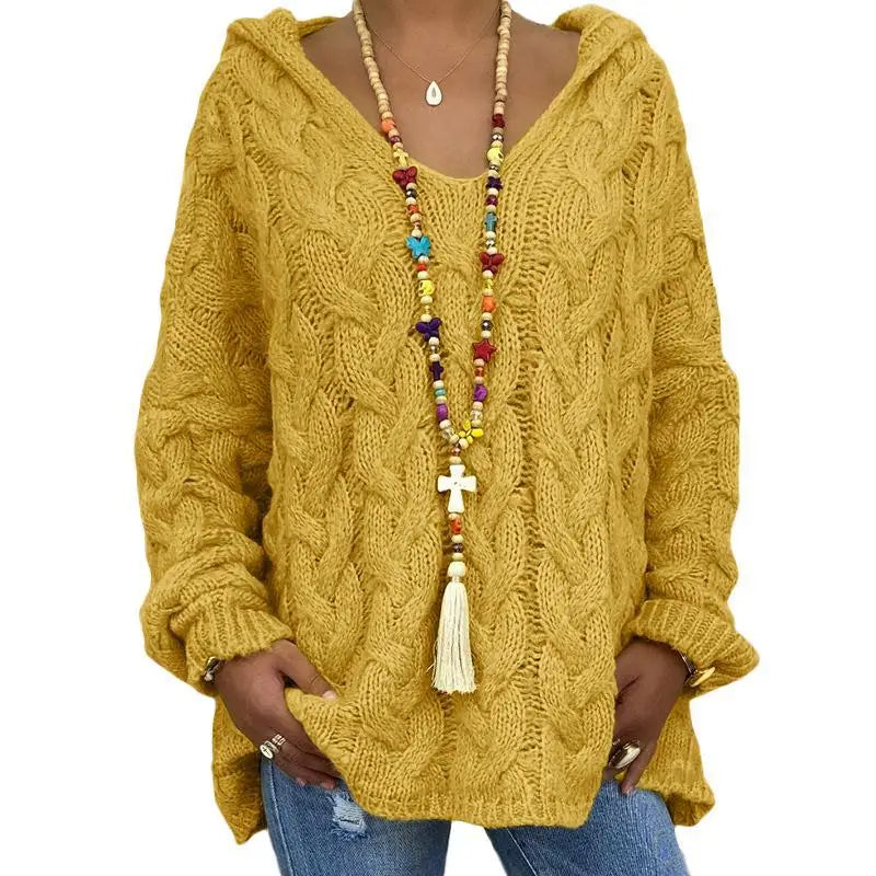 20 Colors Women's Loose Twist Knot Knitted Sweaters Autumn Winter Women's Hooded Knit Pullover Coats XXBLH-1058