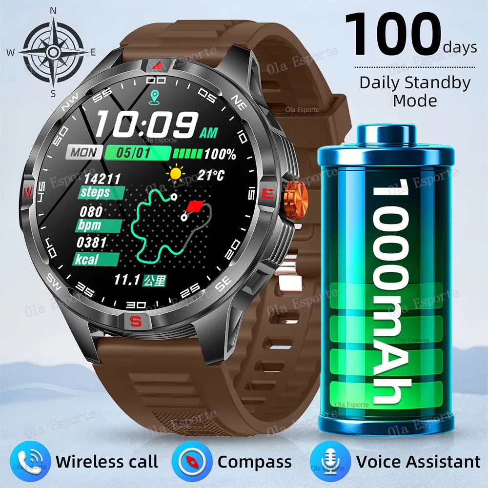 Montre intelligente 2025 boussole étanche surveillance de la santé et du sommeil grande capacité de batterie plus de 100 Modes de Sport hommes femmes Smartwatch en plein air