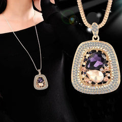 Colliers longs avec pendentif trapézoïdal en pierre semi-précieuse pour femmes, Vintage carré géométrique, cadeaux féminins, bijoux, nouvelle collection 2025