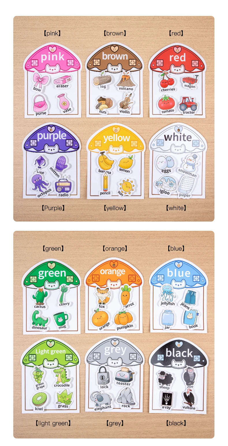 Livre silencieux pour bébés, jouet éducatif, apprentissage précoce, reconnaissance des couleurs avec Velcro, bâton réutilisable, Pages de pelage, jeu interactif