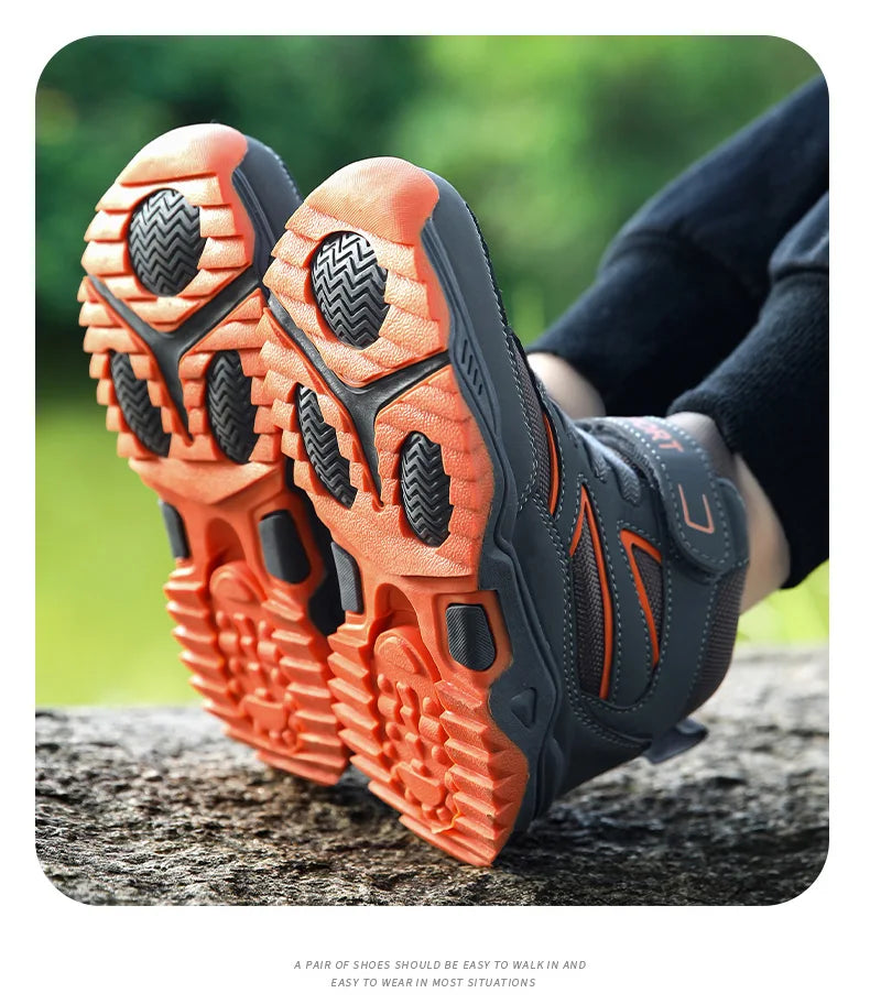 Chaussures de sport antidérapantes en cuir pour enfants, baskets de course respirantes, noires, à la mode, de randonnée, taille 29-40, nouvelle collection