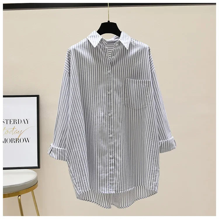 Chemise rayée femmes chemises été automne mode femme bureau dame chemisier ample à manches longues Protection solaire hauts chemises décontractées