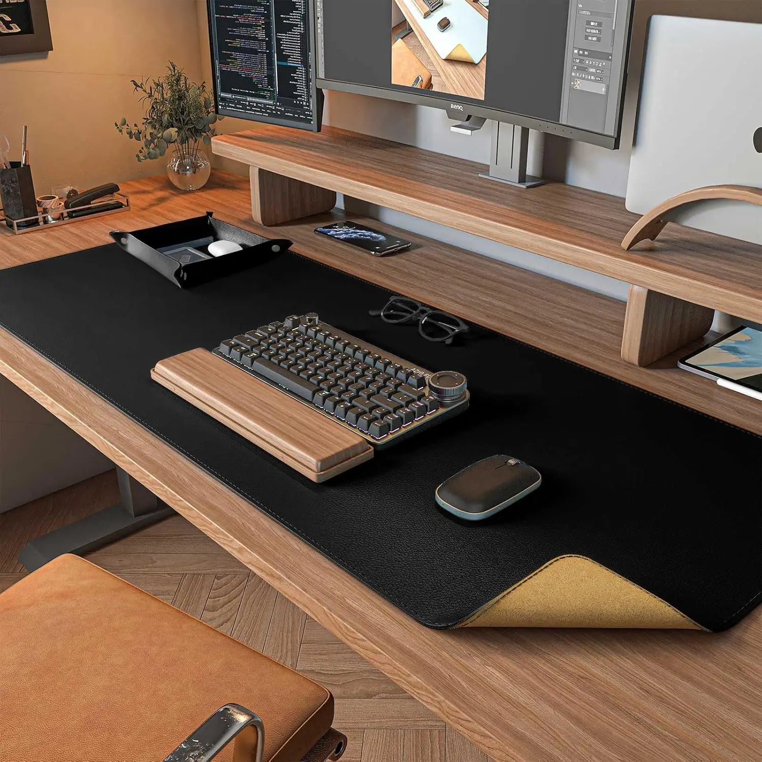 Tapis de bureau en cuir de liège, tapis de bureau pour clavier, grand tapis de souris de jeu, bloc d'écriture de bureau pour le bureau et la maison