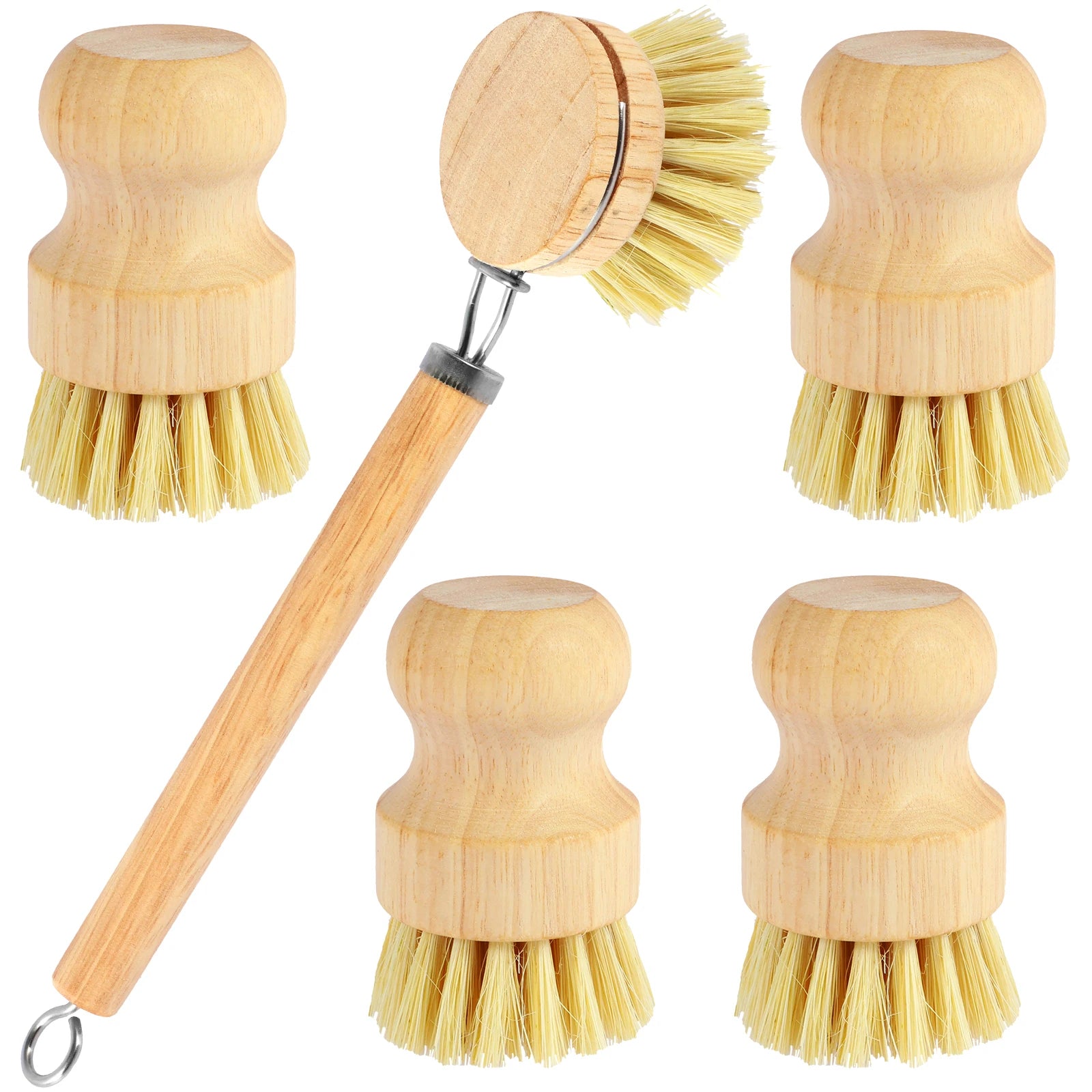 Brosses à vaisselle en bambou remplaçables, épurateurs de nettoyage en bois de cuisine, outil de nettoyage ménager, 4/5 pièces