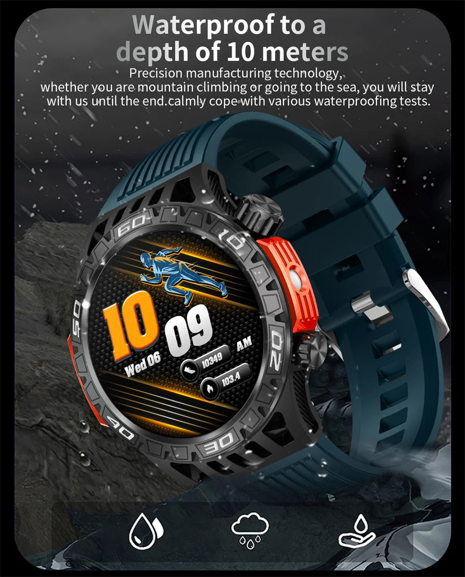 Montre intelligente étanche avec éclairage LED pour homme, boussole, tracker de fitness sportif, IP68, Bluetooth, conversation, Android, iOS