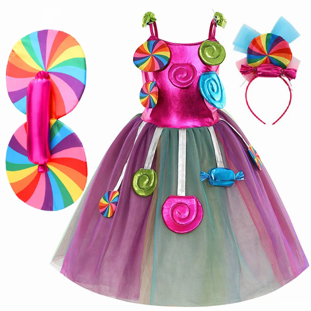 Robe sucette sucette pour filles, costume de carnaval, costume d'anniversaire pour petits enfants, tutu arc-en-ciel de paupières, vêtements de mariage pour enfants, bonbons doux, nouveau